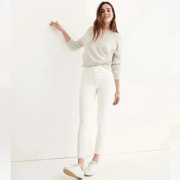 Madewell 10"High Rise Skinny Crop Jeans in Pure White Button Front Edition SZ 25 - Picture 12 of 13